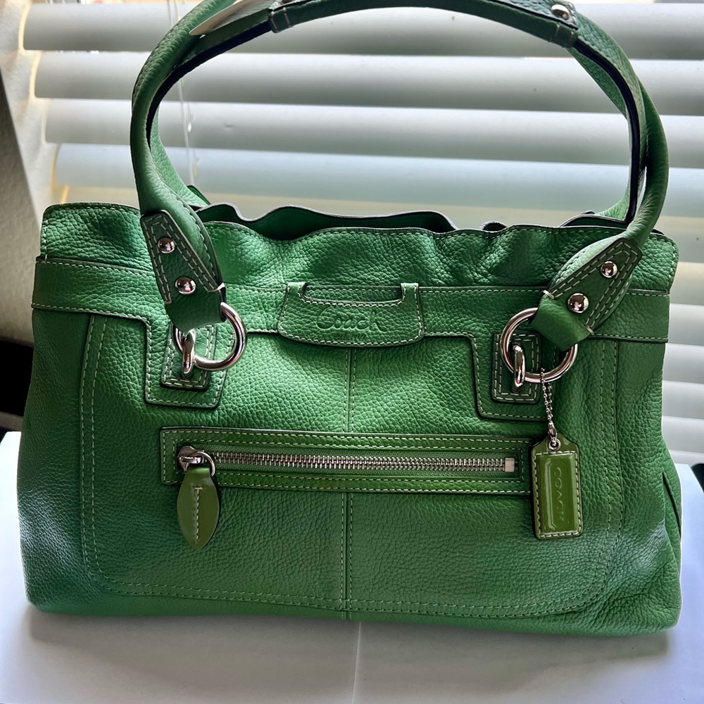 Coach green leather handbag